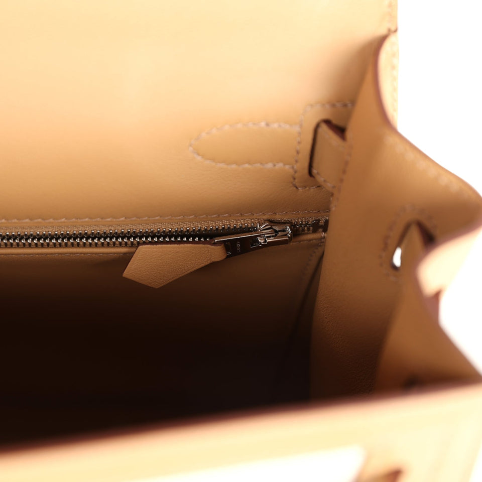 Hermes Kelly Sellier 28 Biscuit Toile H Canvas and Swift Palladium Hardware