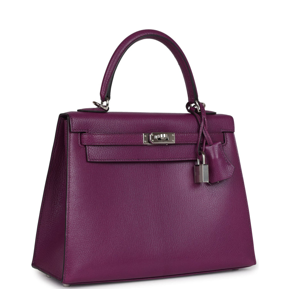 Hermes Kelly Sellier 25 Anemone Chevre Mysore Palladium Hardware