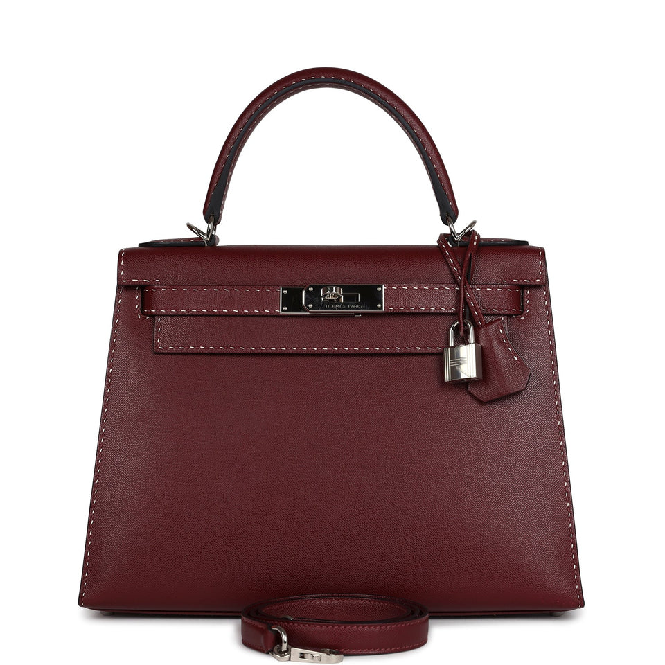 Hermes "Miss You" Kelly Sellier 28 Rouge H Monsieur Palladium Hardware
