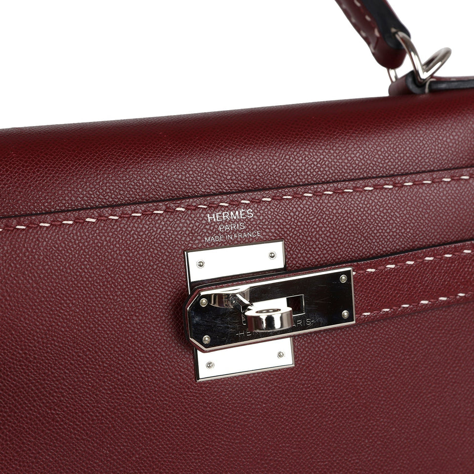 Hermes "Miss You" Kelly Sellier 28 Rouge H Monsieur Palladium Hardware