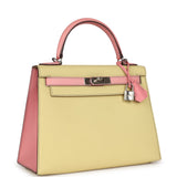 Hermes Special Order (HSS) Kelly Sellier 28 Rose Confetti and Jaune Poussin Epsom Palladium Hardware