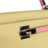 Hermes Special Order (HSS) Kelly Sellier 28 Rose Confetti and Jaune Poussin Epsom Palladium Hardware