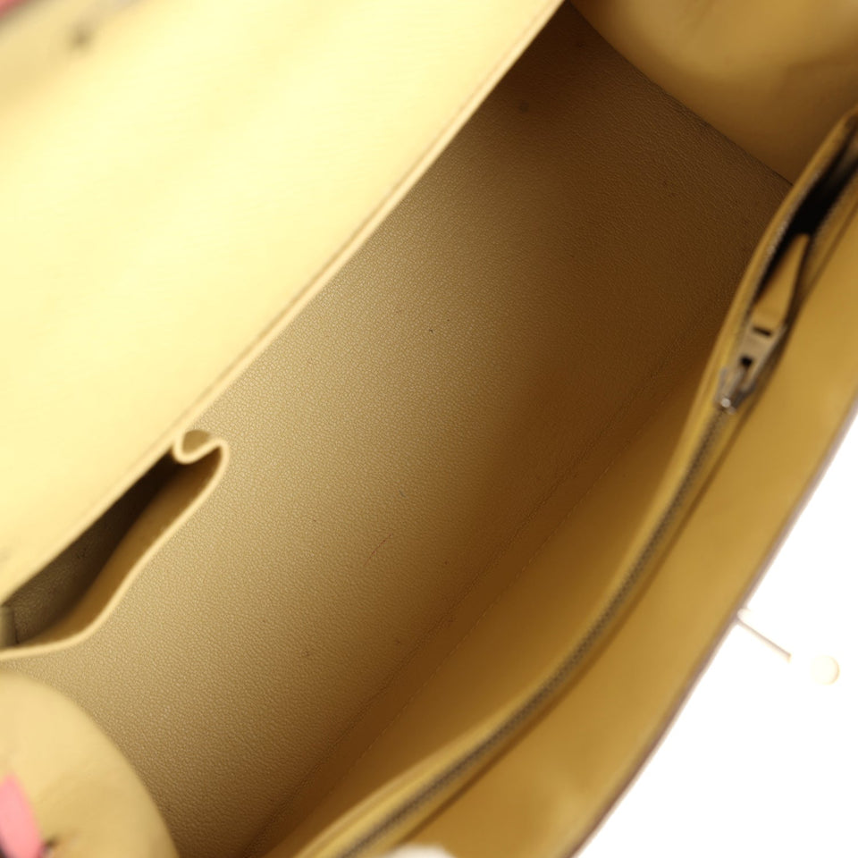 Hermes Special Order (HSS) Kelly Sellier 28 Rose Confetti and Jaune Poussin Epsom Palladium Hardware