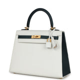 Hermes Special Order (HSS) Kelly Sellier 25 White and Vert Cypress Epsom Brushed Gold Hardware