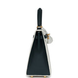 Hermes Special Order (HSS) Kelly Sellier 25 White and Vert Cypress Epsom Brushed Gold Hardware