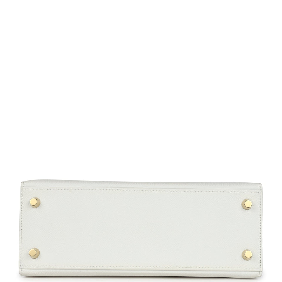 Hermes Special Order (HSS) Kelly Sellier 25 White and Vert Cypress Epsom Brushed Gold Hardware