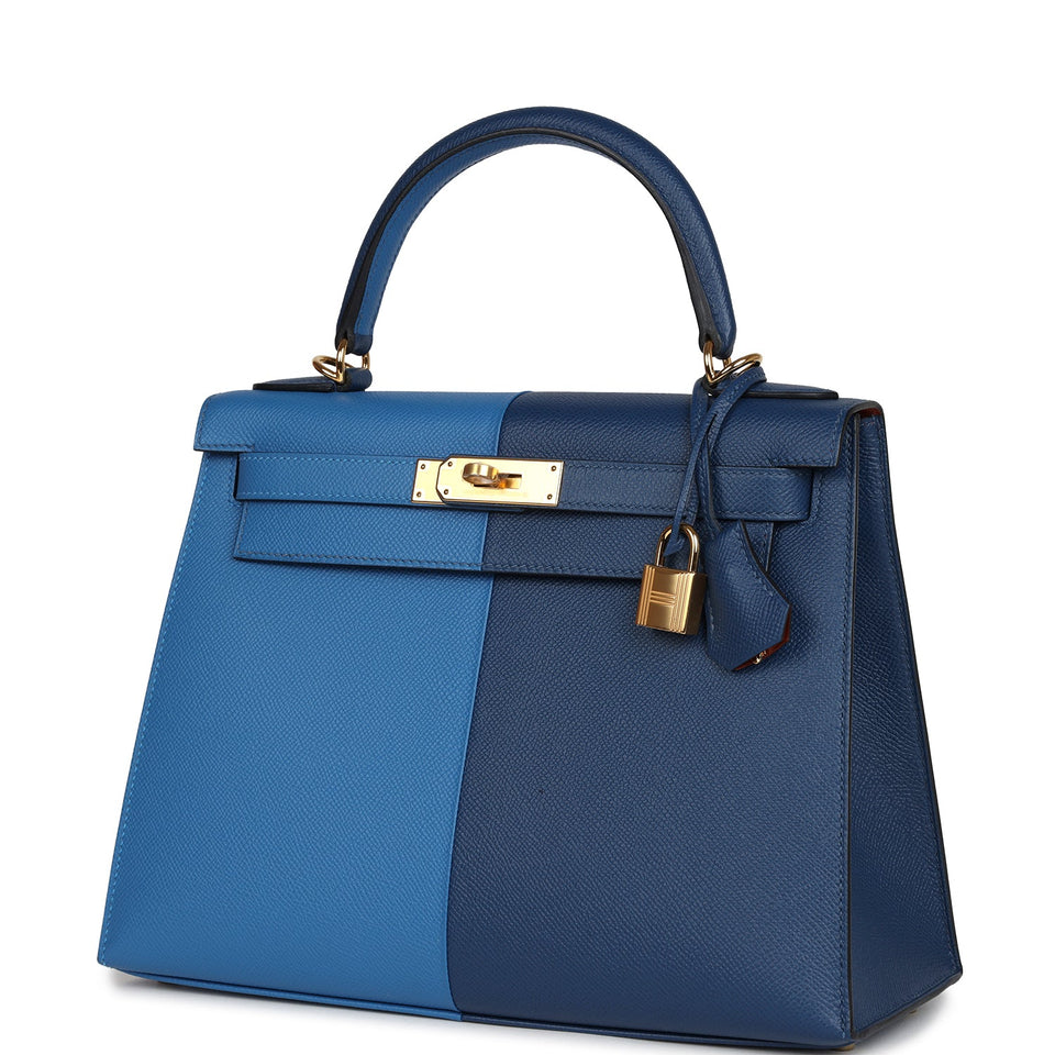 Hermes Kelly Sellier 28 Casaque Deep Bleu and Mykonos Epsom Gold Hardware