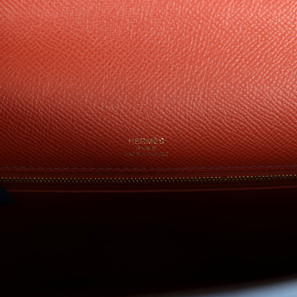 Hermes Kelly Sellier 28 Casaque Deep Bleu and Mykonos Epsom Gold Hardware