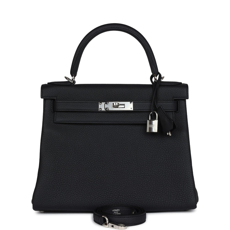 Hermes Kelly Retourne 28 Black Togo Palladium Hardware