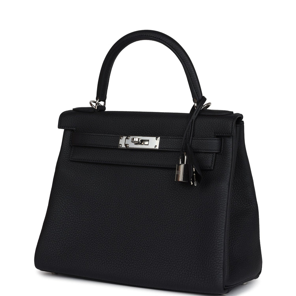 Hermes Kelly Retourne 28 Black Togo Palladium Hardware