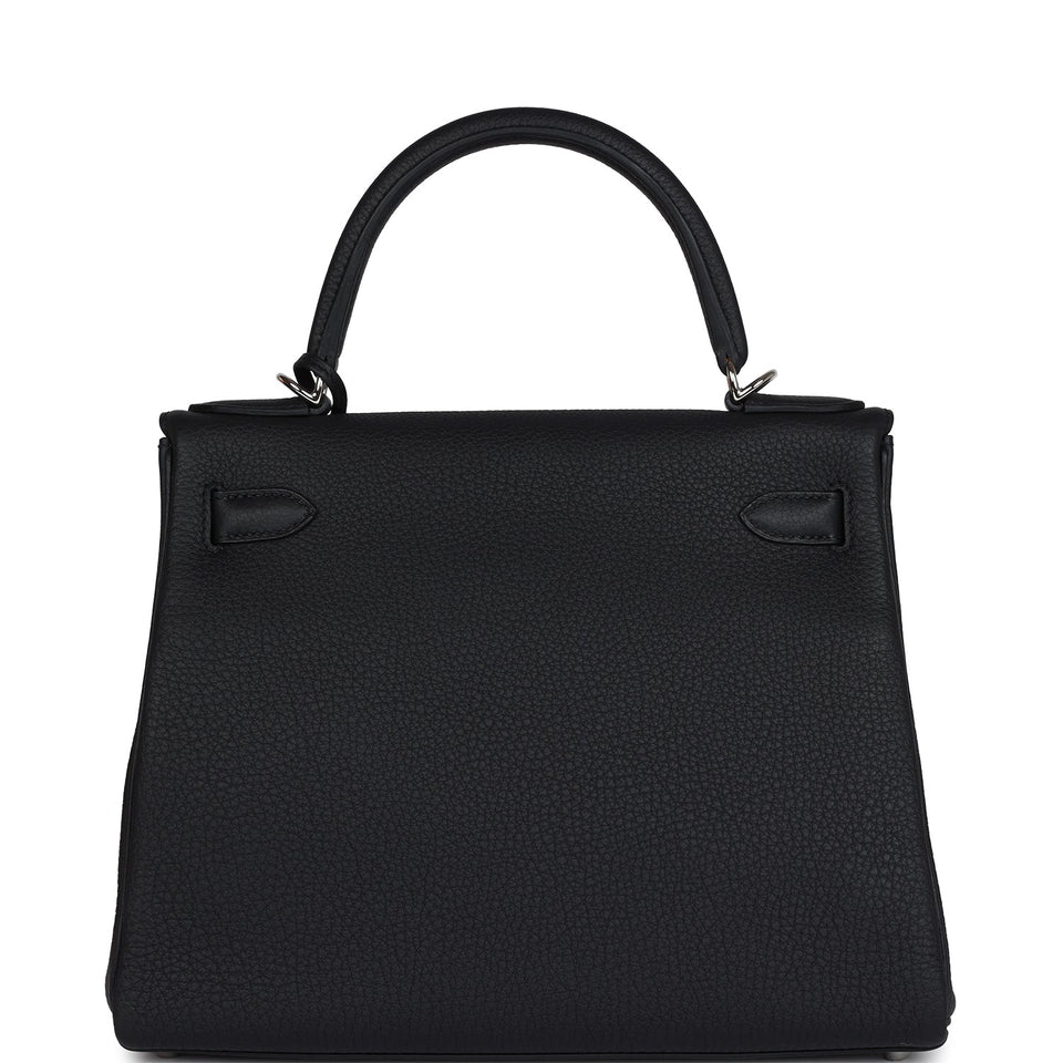 Hermes Kelly Retourne 28 Black Togo Palladium Hardware