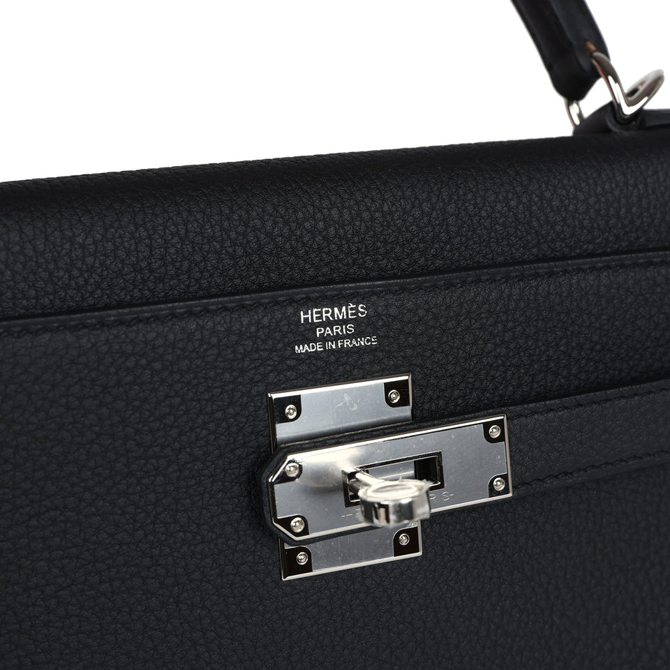 Hermes Kelly Retourne 28 Black Togo Palladium Hardware