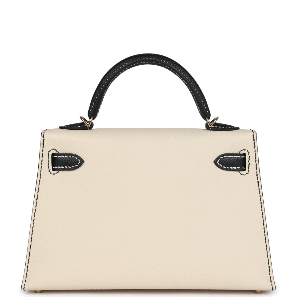 Hermes Special Order (HSS) Kelly Sellier 20 Craie and Black Epsom Permabrass Hardware