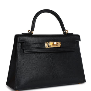 Hermes Kelly Sellier 20 Black Chevre Mysore Gold Hardware