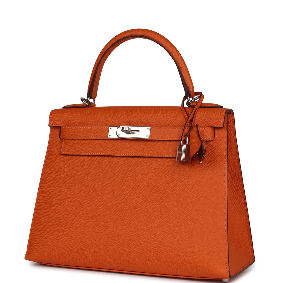 Hermes Kelly Sellier 28 Orange Epsom Palladium Hardware