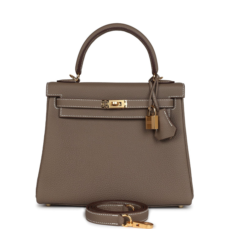 Hermes Kelly Retourne 25 Etoupe Togo Gold Hardware