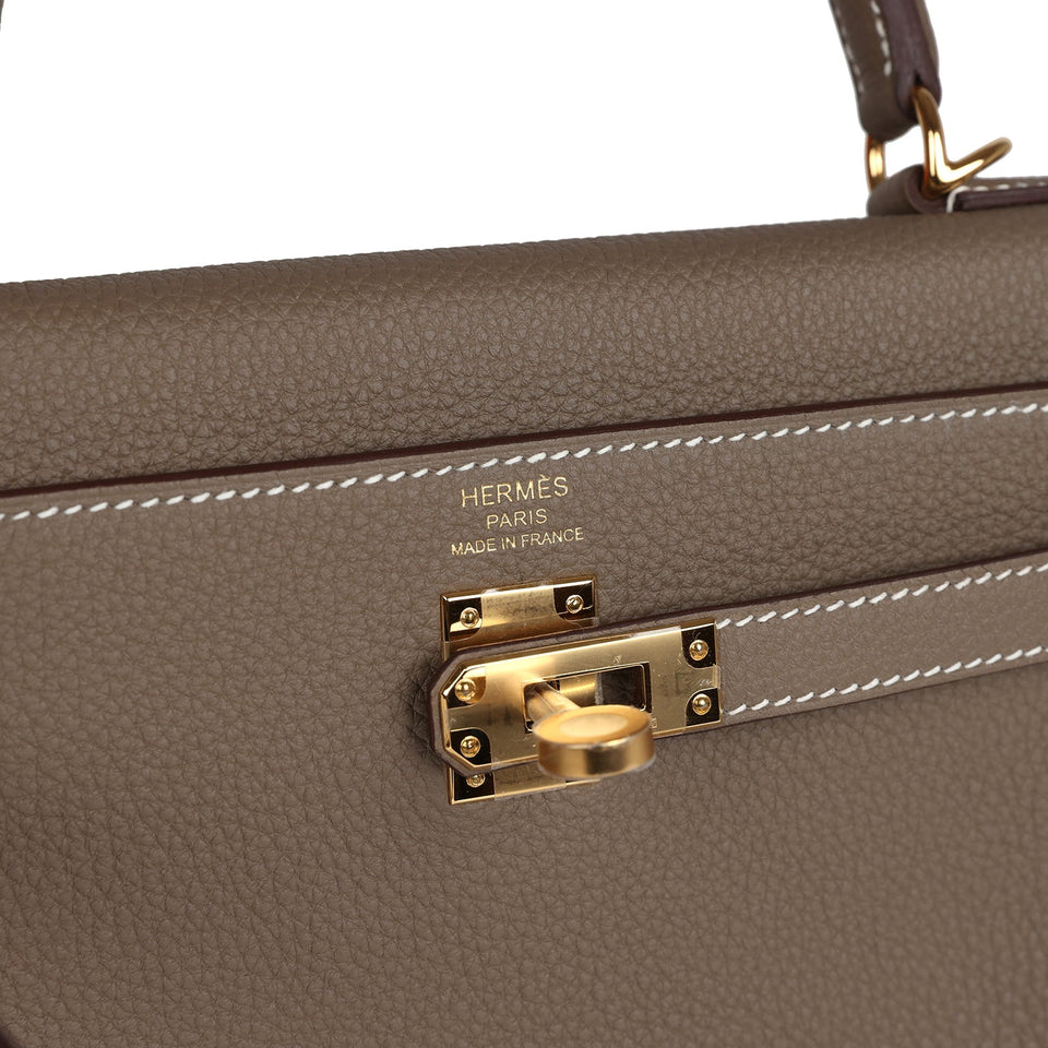 Hermes Kelly Retourne 25 Etoupe Togo Gold Hardware