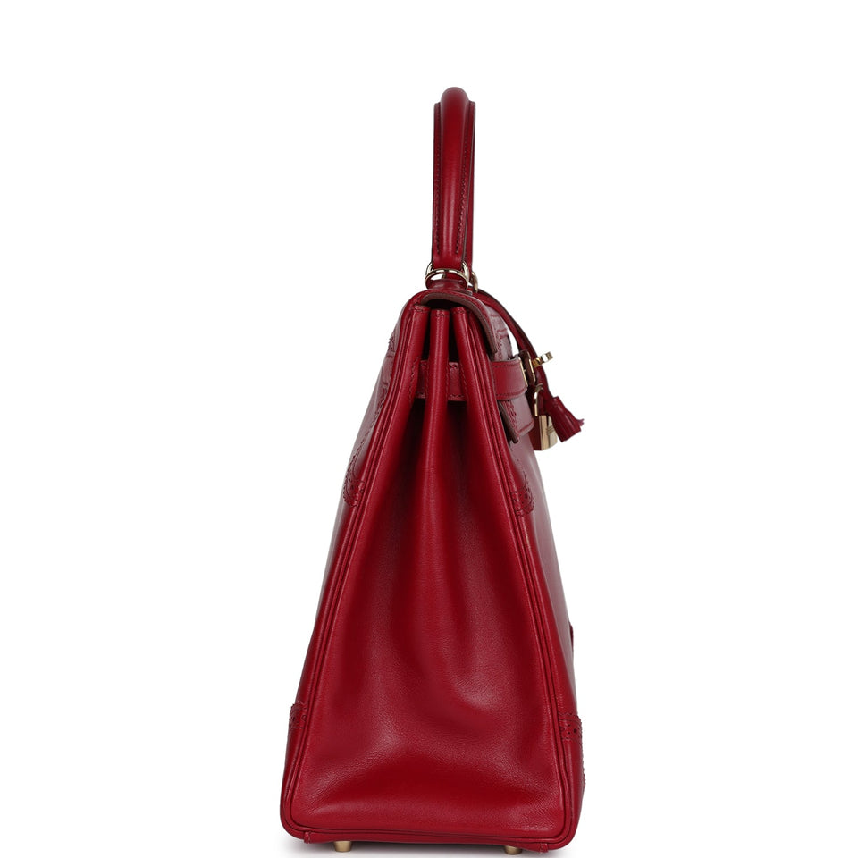 Hermes Ghillies Kelly Retourne 35 Rubis Tadelakt Permabrass Hardware
