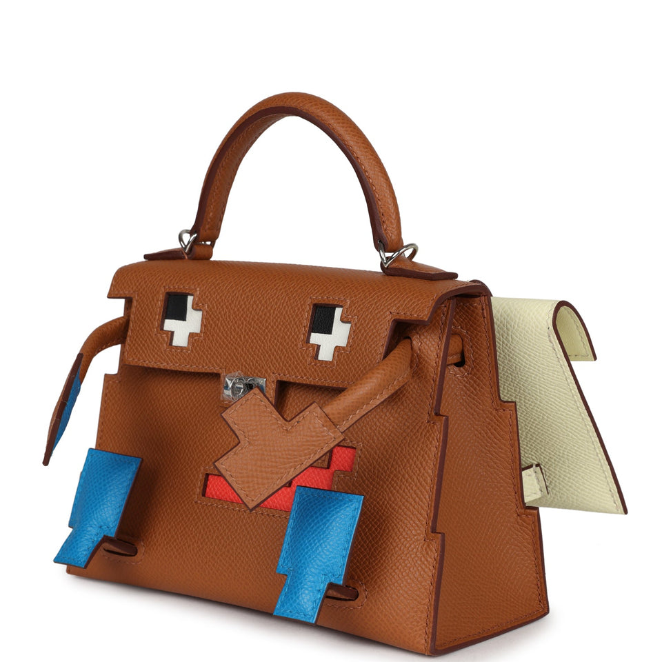 Hermes "Quelle Idolle" Picto Kelly Doll Gold, Bleu Zanzibar, Jaune Milton and Orange Field Epsom/Swift Palladium Hardware