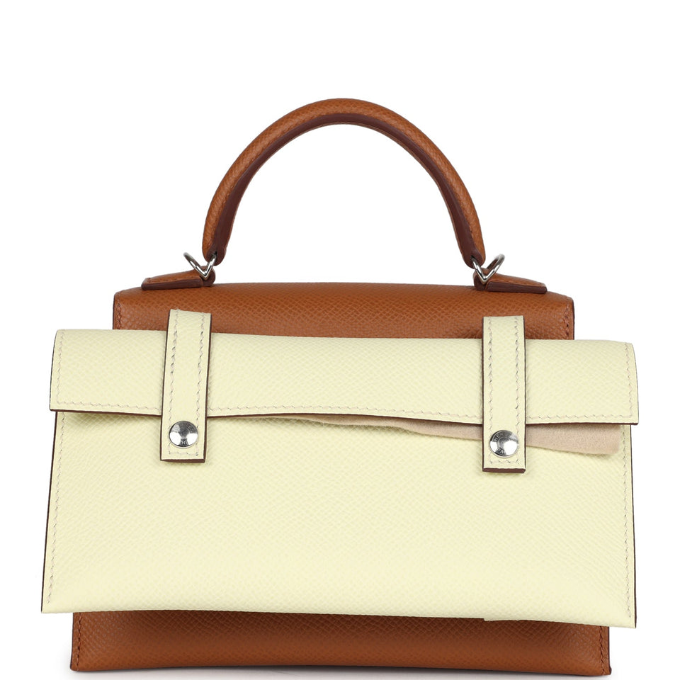 Hermes "Quelle Idolle" Picto Kelly Doll Gold, Bleu Zanzibar, Jaune Milton and Orange Field Epsom/Swift Palladium Hardware