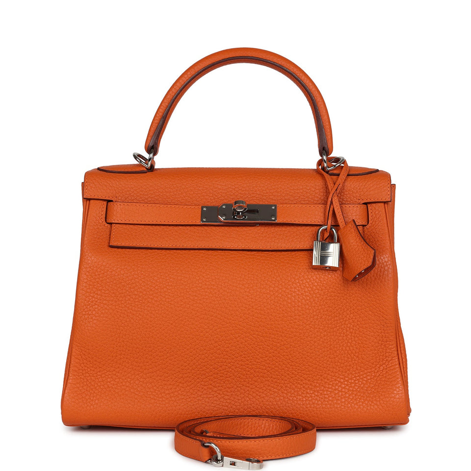 Hermes Special Order (HSS) Kelly Retourne 28 Orange Togo Palladium Hardware