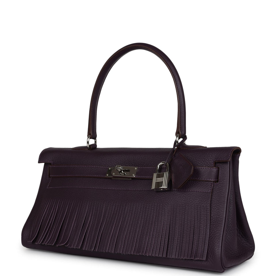 Hermes Fringe Shoulder Kelly 42 JPG Raisin Clemence Palladium Hardware
