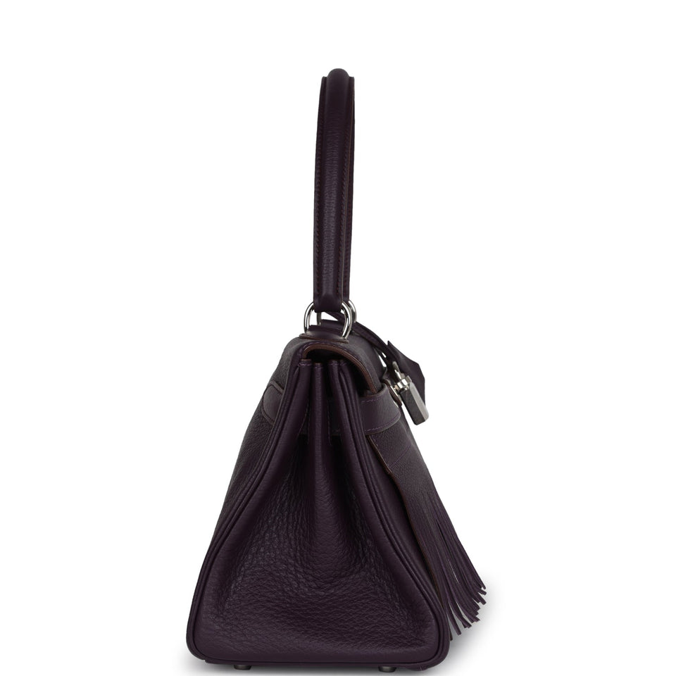 Hermes Fringe Shoulder Kelly 42 JPG Raisin Clemence Palladium Hardware