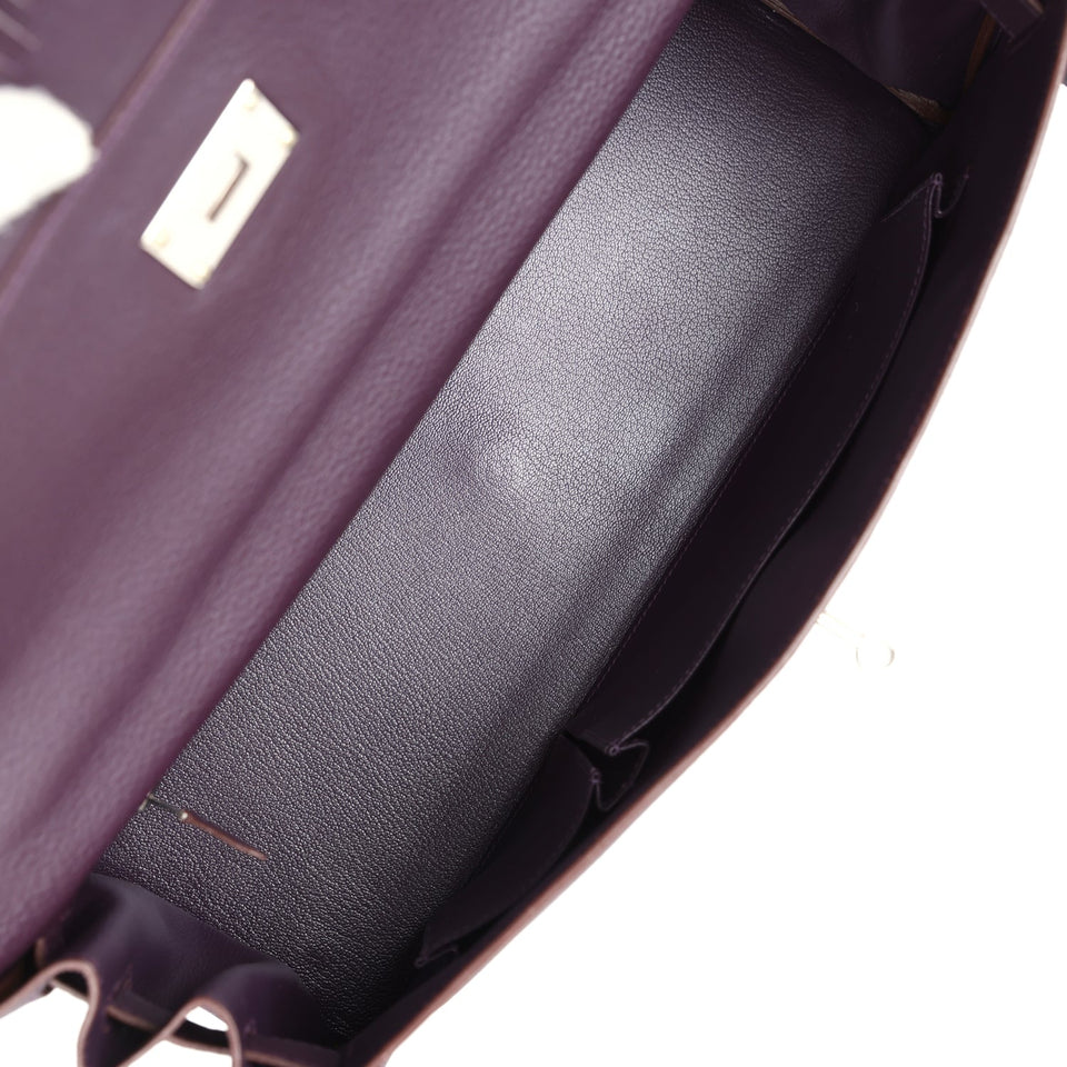 Hermes Fringe Shoulder Kelly 42 JPG Raisin Clemence Palladium Hardware