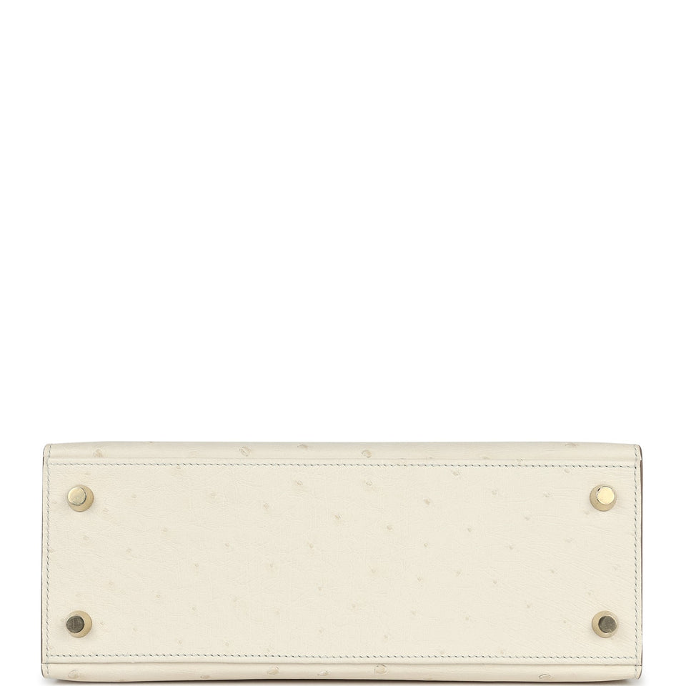 Hermes Special Order (HSS) Kelly Sellier 25 Beton Ostrich Verso Brushed Gold Hardware