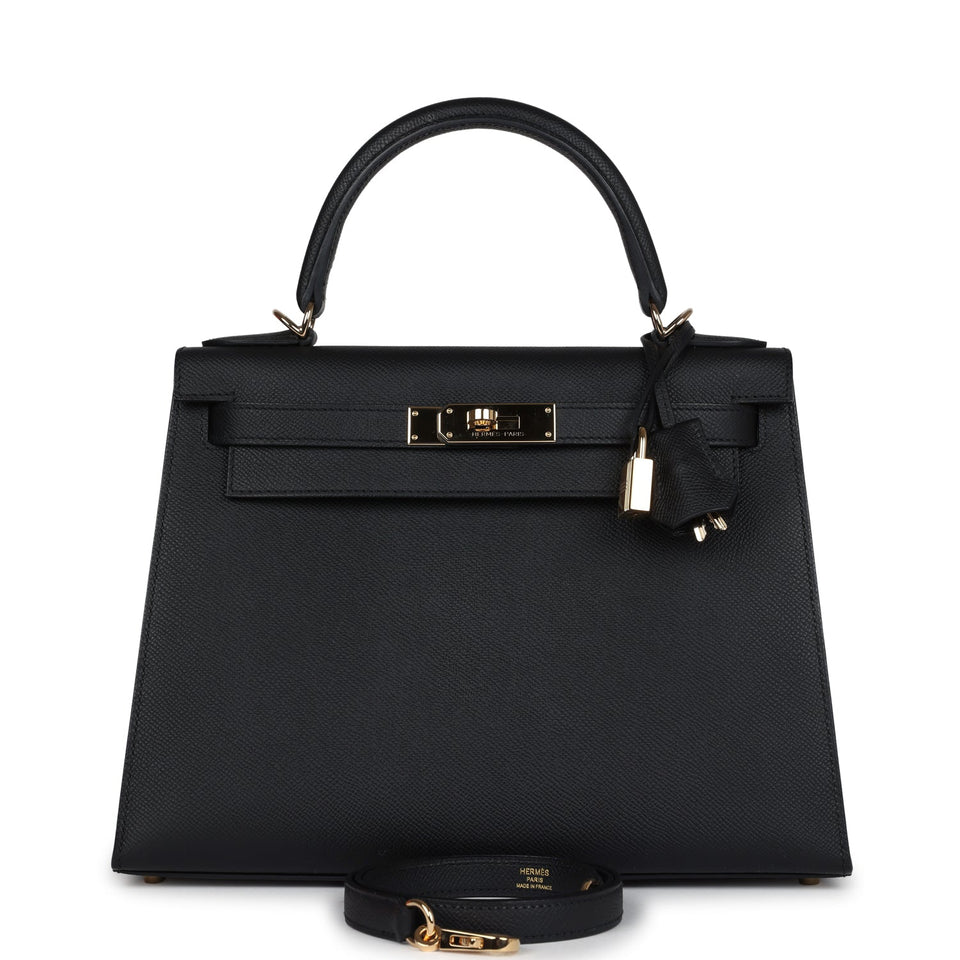 New Hermes Kelly Sellier 28 Black Epsom Permabrass Hardware