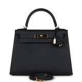 Hermes Kelly Sellier 28 Black Epsom Permabrass Hardware