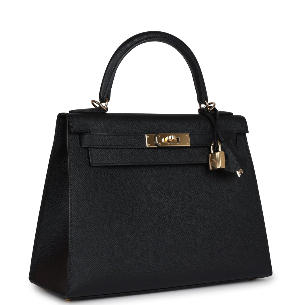 Hermes Kelly Sellier 28 Black Epsom Permabrass Hardware