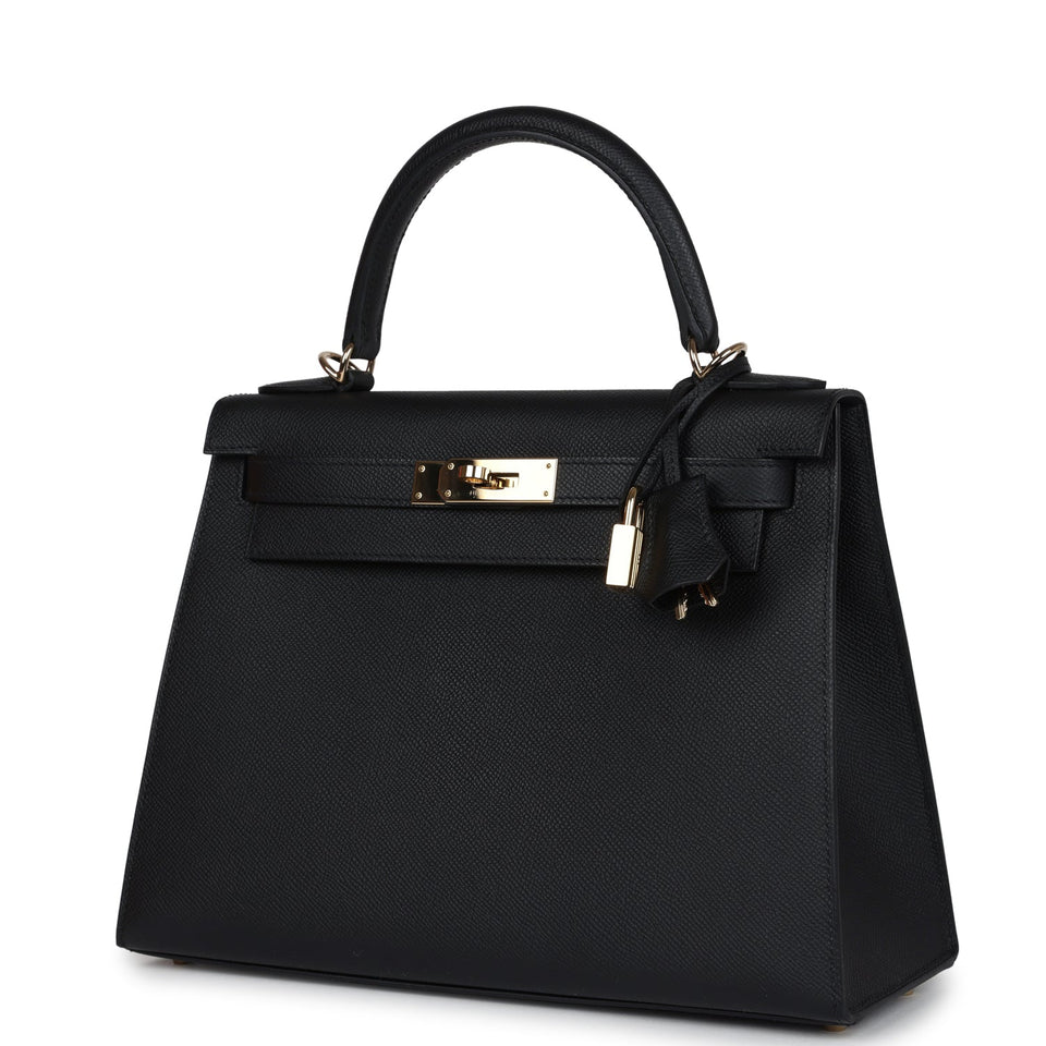 Hermes Kelly Sellier 28 Black Epsom Permabrass Hardware
