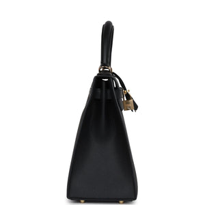 Hermes Kelly Sellier 28 Black Epsom Permabrass Hardware