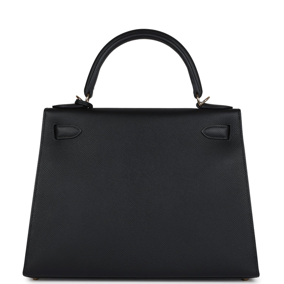Hermes Kelly Sellier 28 Black Epsom Permabrass Hardware