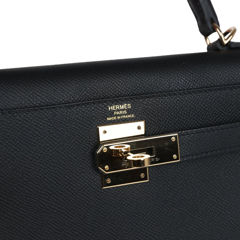 New Hermes Kelly Sellier 28 Black Epsom Permabrass Hardware