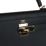 Hermes Kelly Sellier 28 Black Epsom Permabrass Hardware