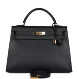Hermes Kelly Sellier 32 Black Ardennes Gold Hardware