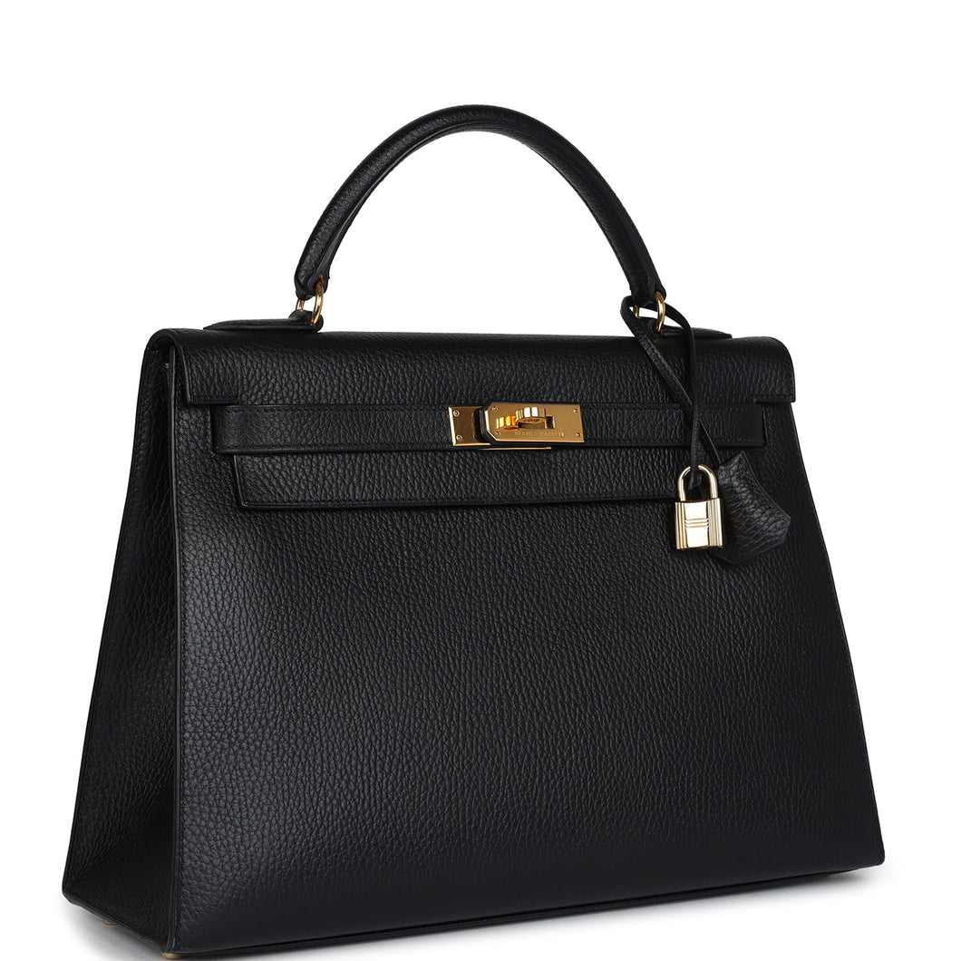 Hermes Kelly Sellier 32 Black Ardennes Gold Hardware
