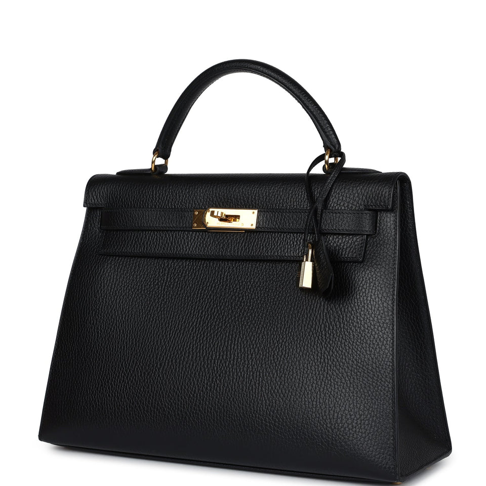 Hermes Kelly Sellier 32 Black Ardennes Gold Hardware