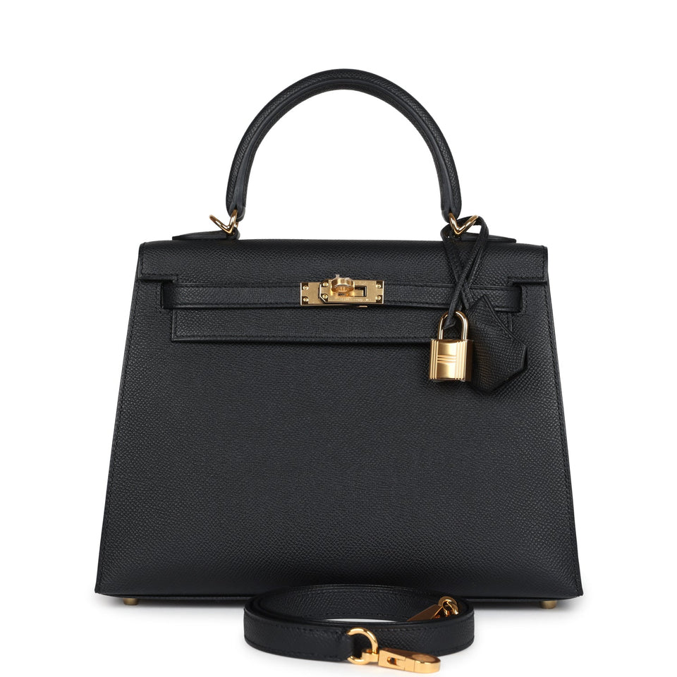 Hermes Kelly Sellier 25 Black Epsom Gold Hardware