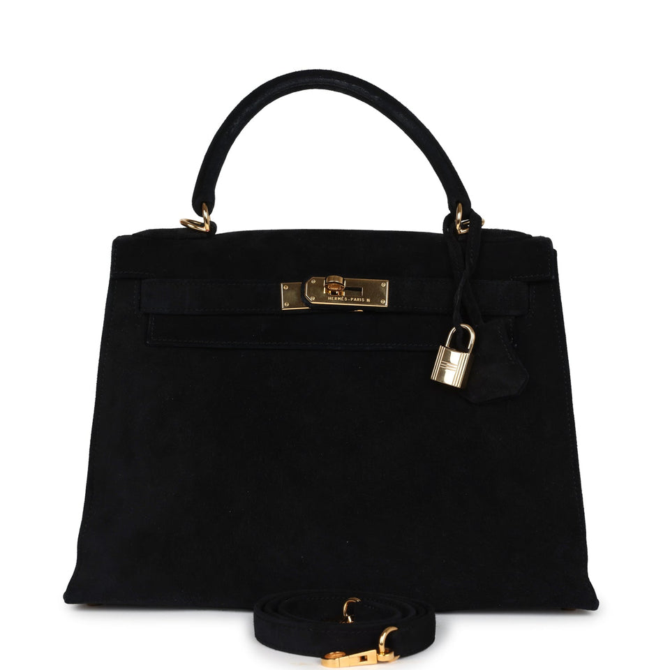 Hermes Kelly Sellier 28 Black Doblis Gold Hardware