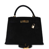 Hermes Kelly Sellier 28 Black Doblis Gold Hardware