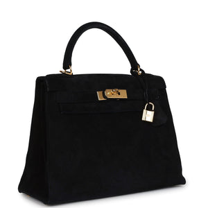 Hermes Kelly Sellier 28 Black Doblis Gold Hardware
