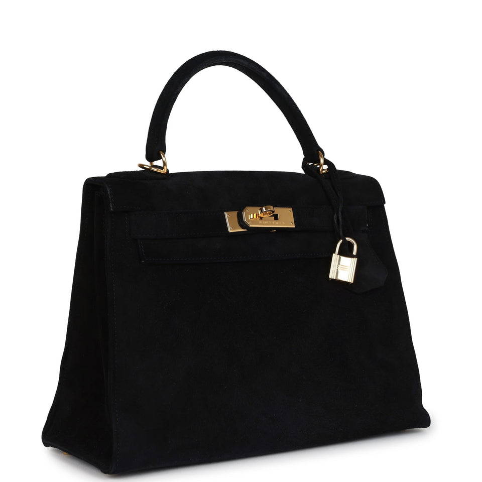 Hermes Kelly Sellier 28 Black Doblis Gold Hardware