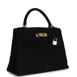 Hermes Kelly Sellier 28 Black Doblis Gold Hardware