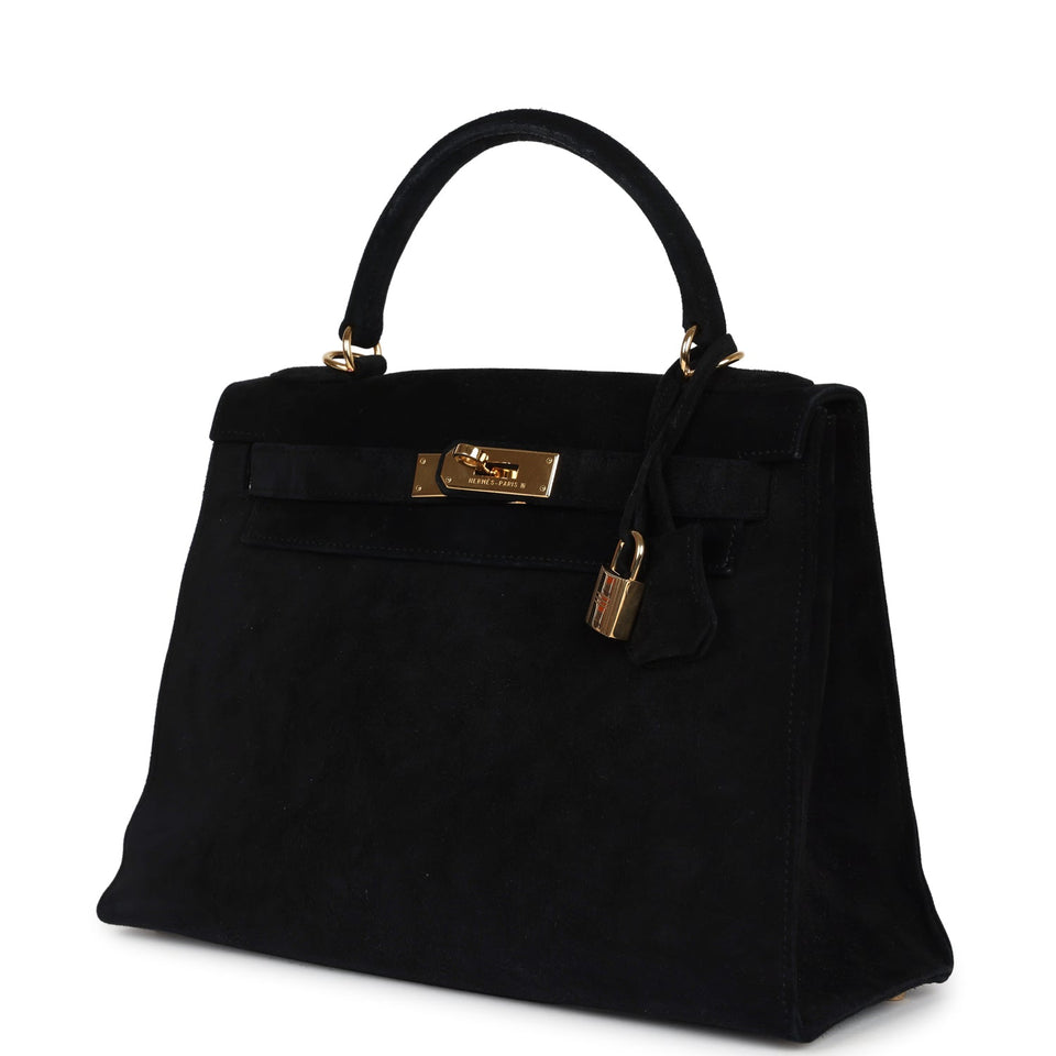 Hermes Kelly Sellier 28 Black Doblis Gold Hardware