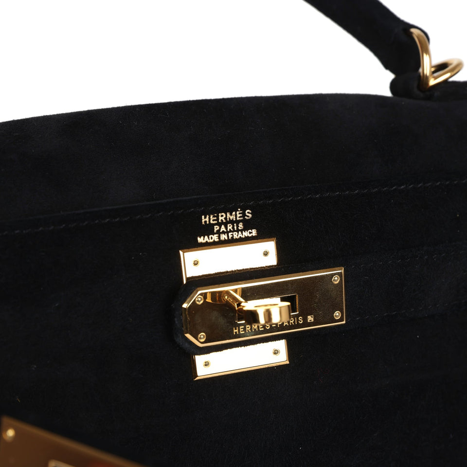 Hermes Kelly Sellier 28 Black Doblis Gold Hardware
