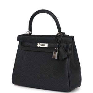 Hermes Kelly Retourne 25 Black Togo Palladium Hardware