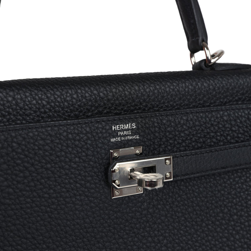 Hermes Kelly Retourne 25 Black Togo Palladium Hardware